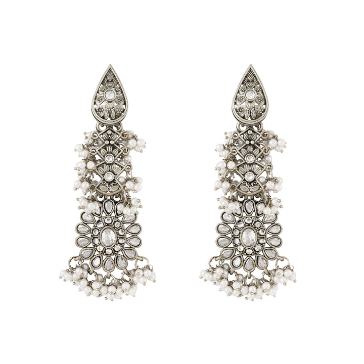 Teejh Tomara Silver Oxidised White Earrings