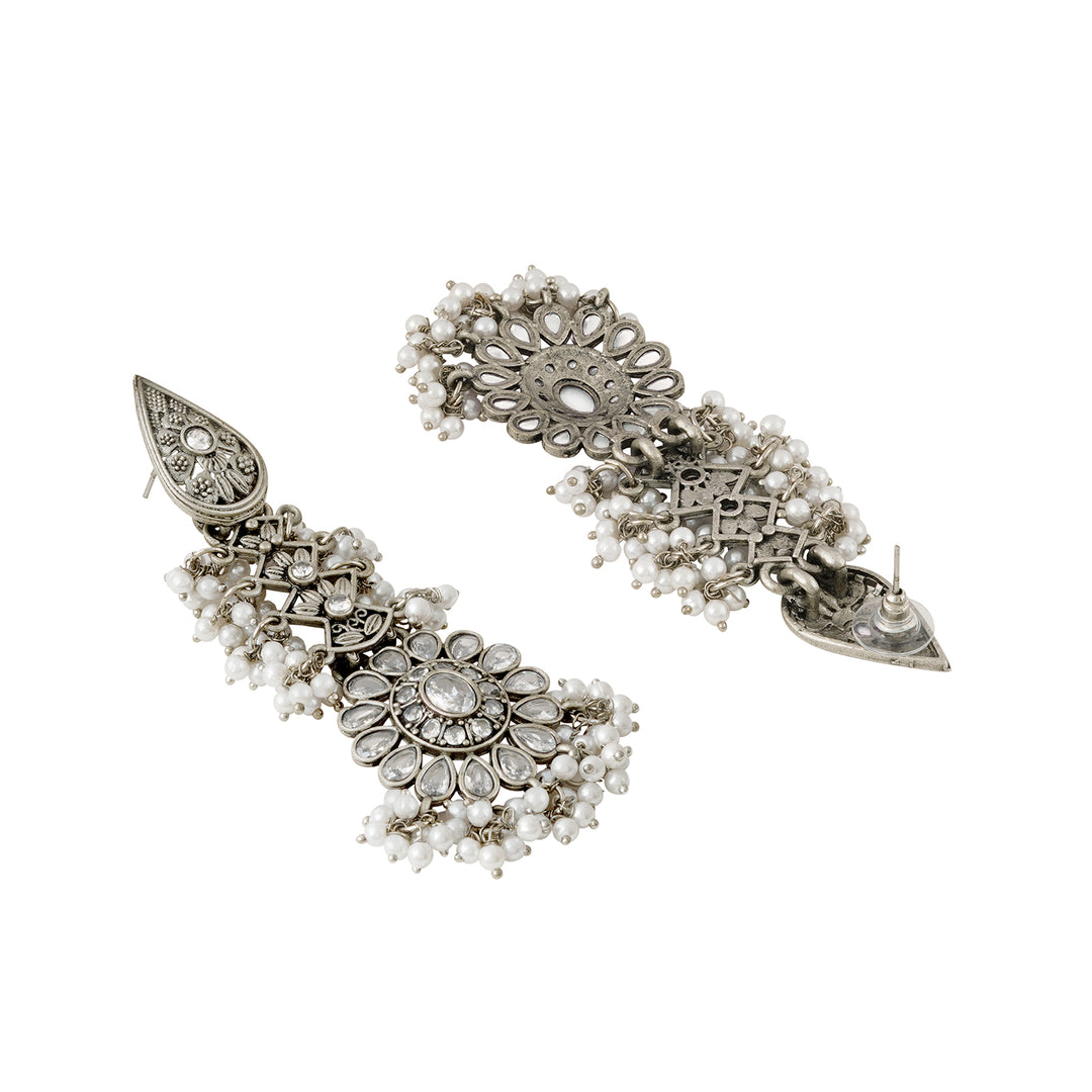 Teejh Tomara Silver Oxidised White Earrings