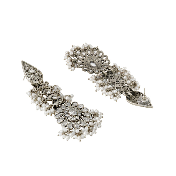 Teejh Tomara Silver Oxidised White Earrings