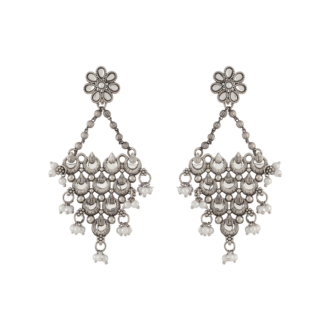 Teejh Jahan Silver Oxidised White Earring