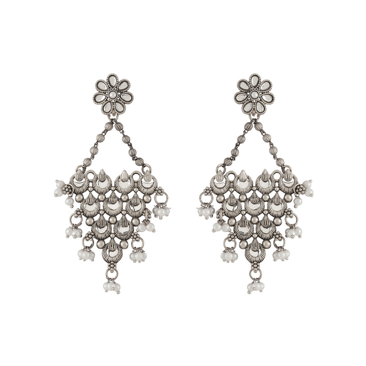 Teejh Jahan Silver Oxidised White Earring