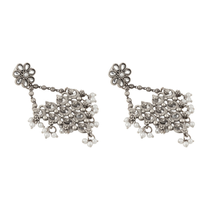Teejh Jahan Silver Oxidised White Earring