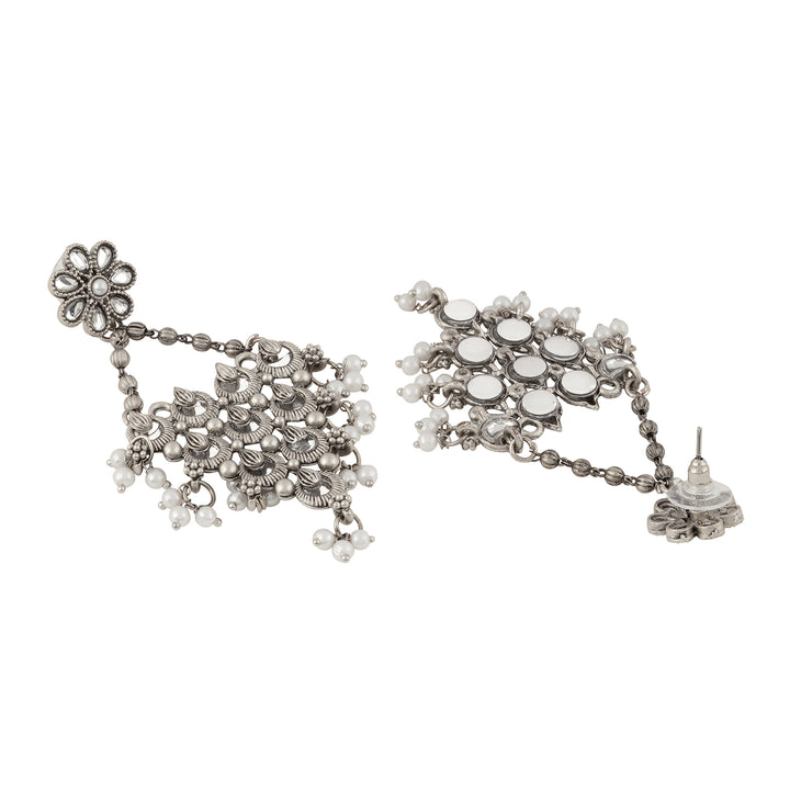 Teejh Jahan Silver Oxidised White Earring
