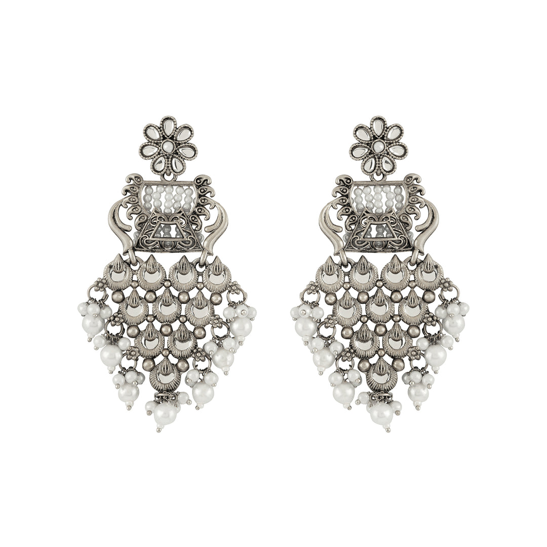 Teejh Khanzada Silver Oxidised White Earring