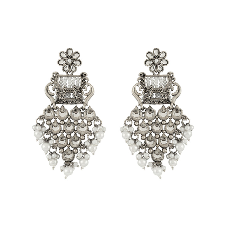 Teejh Khanzada Silver Oxidised White Earring
