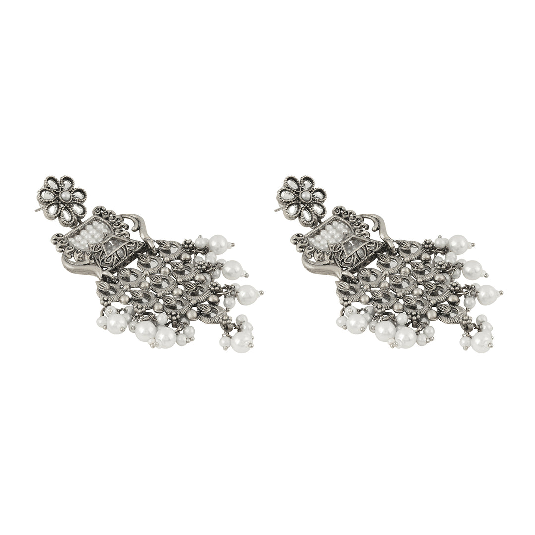 Teejh Khanzada Silver Oxidised White Earring