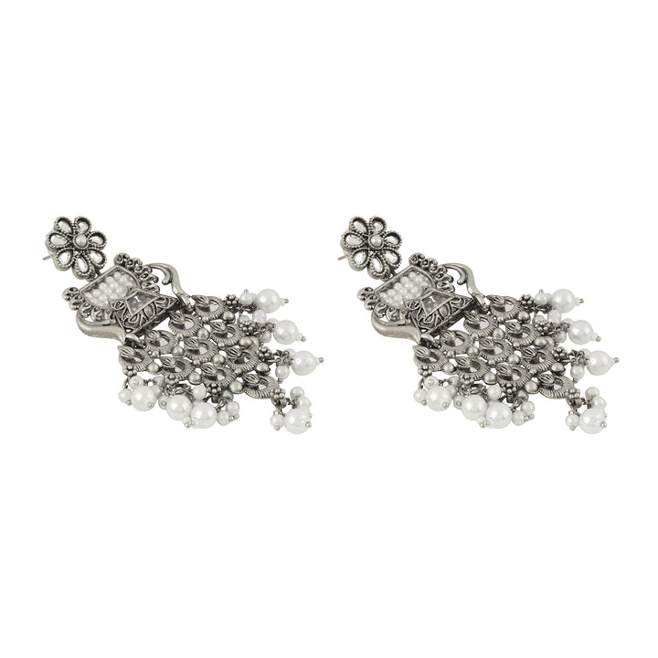 Teejh Khanzada Silver Oxidised White Earring