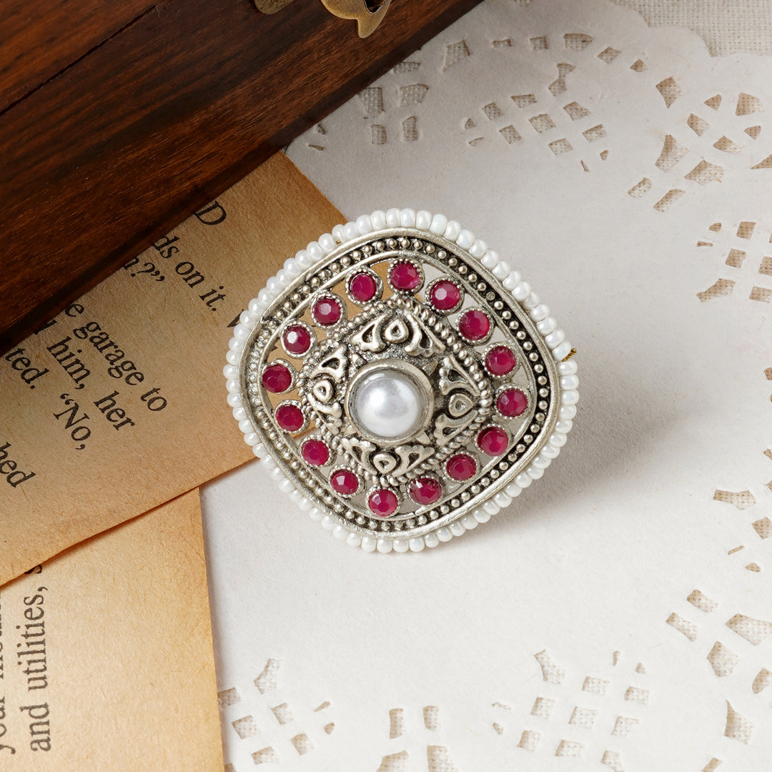 Teejh Bhavashankari Silver Oxidised Ruby Ring