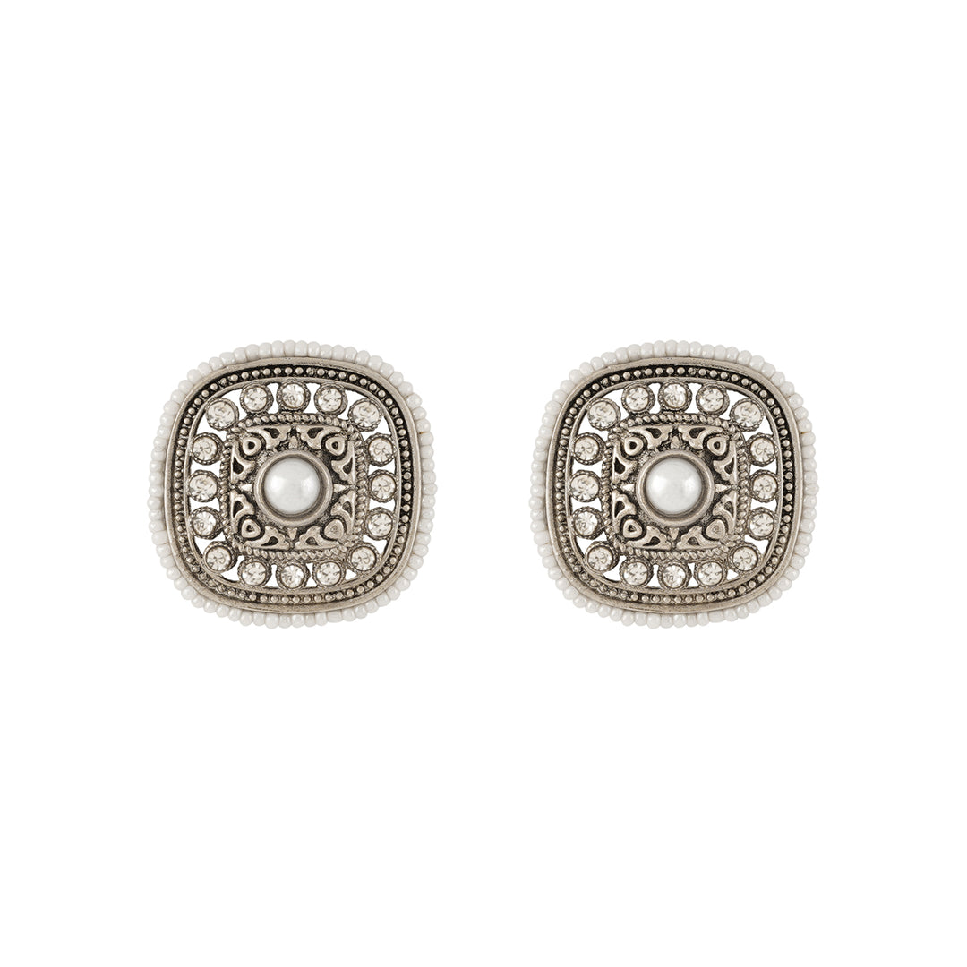 Teejh Sucharu Silver Oxidised White Stud