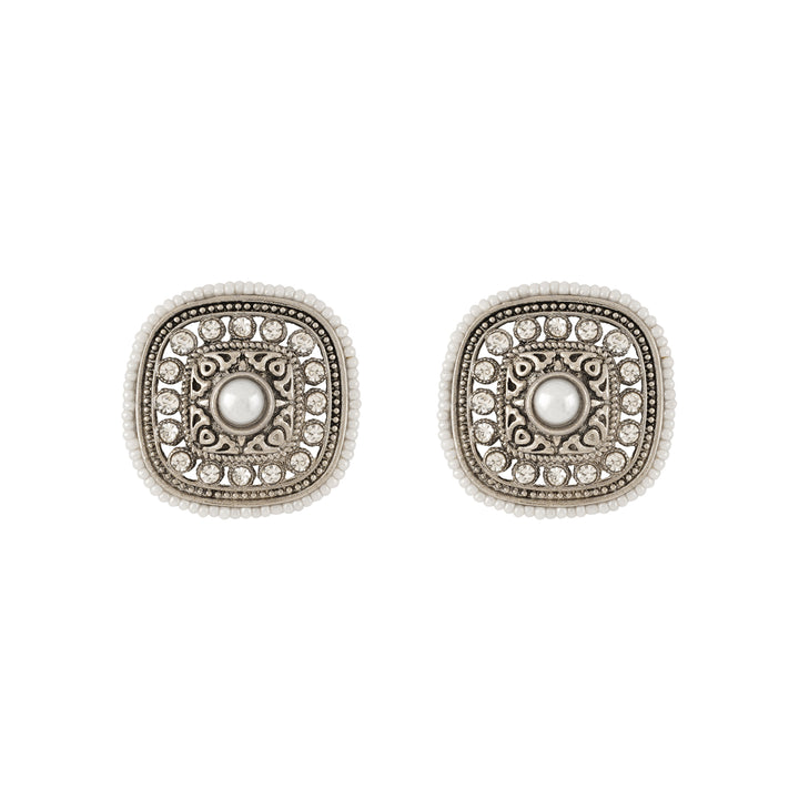 Teejh Sucharu Silver Oxidised White Stud