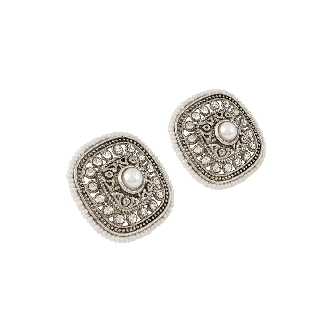 Teejh Sucharu Silver Oxidised White Stud