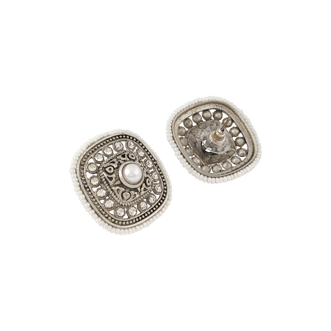 Teejh Sucharu Silver Oxidised White Stud