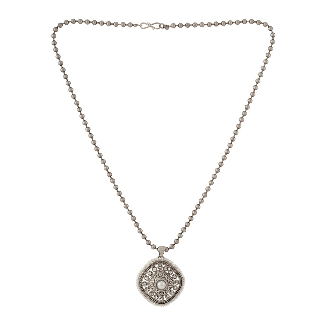Teejh Jahanzeb Silver Oxidised White Pendant Chain