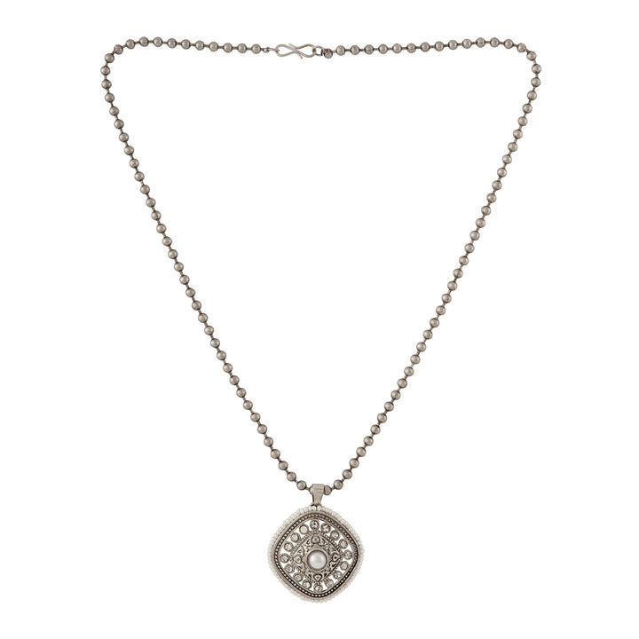 Teejh Jahanzeb Silver Oxidised White Pendant Chain