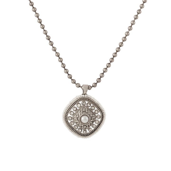 Teejh Jahanzeb Silver Oxidised White Pendant Chain