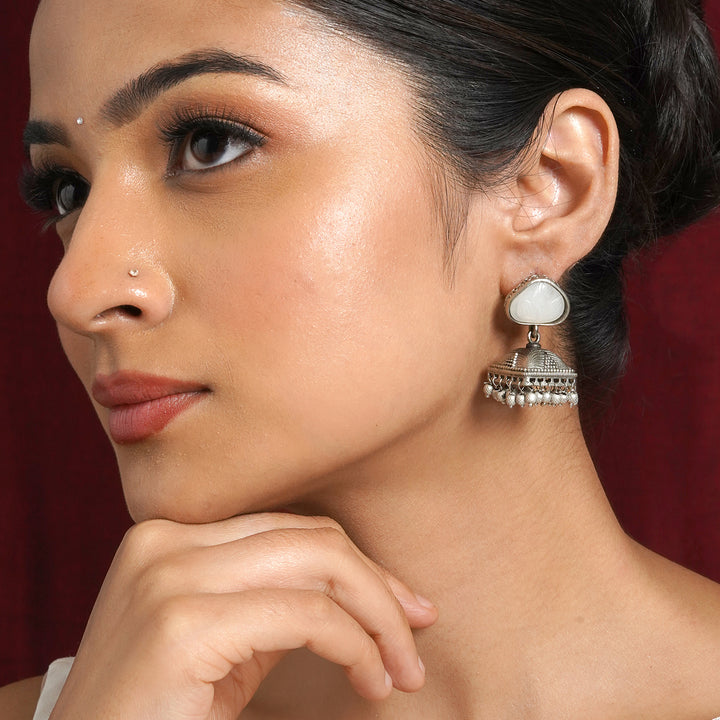 Teejh Karnavati Silver Oxidised White Earring