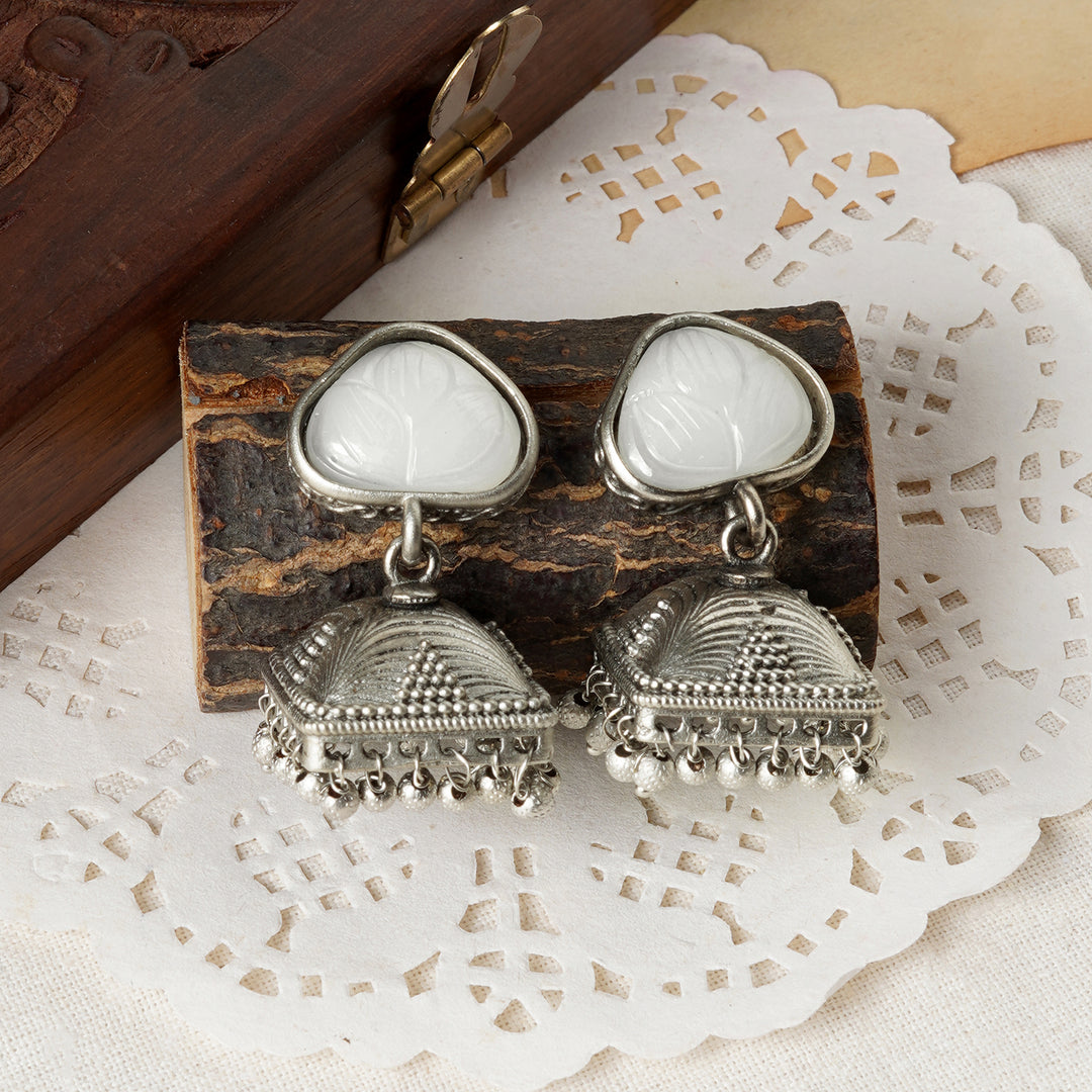 Teejh Karnavati Silver Oxidised White Earring