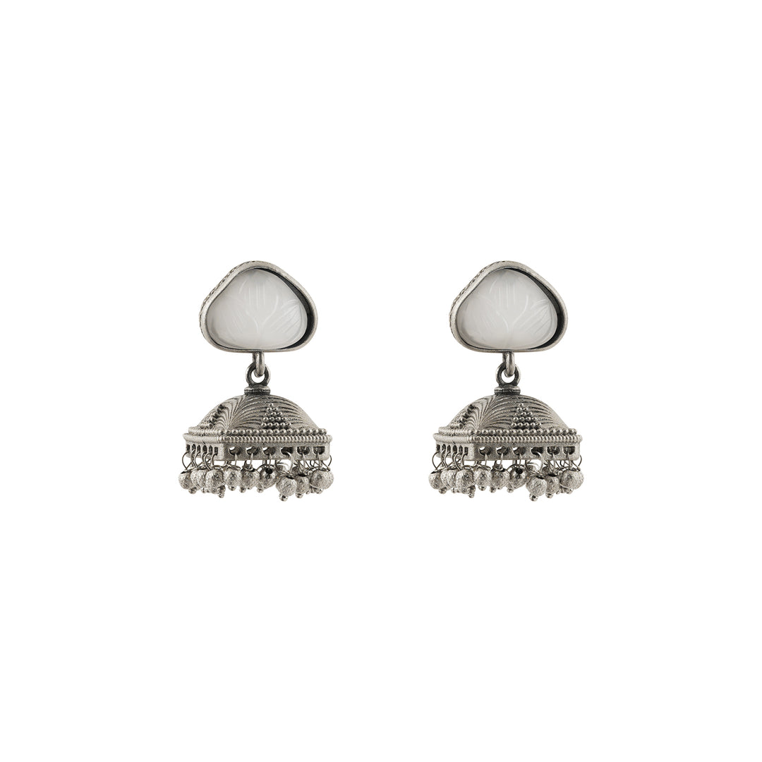 Teejh Karnavati Silver Oxidised White Earring