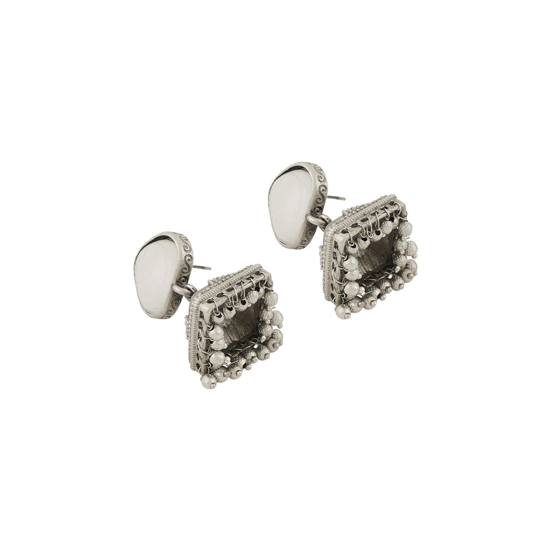 Teejh Karnavati Silver Oxidised White Earring