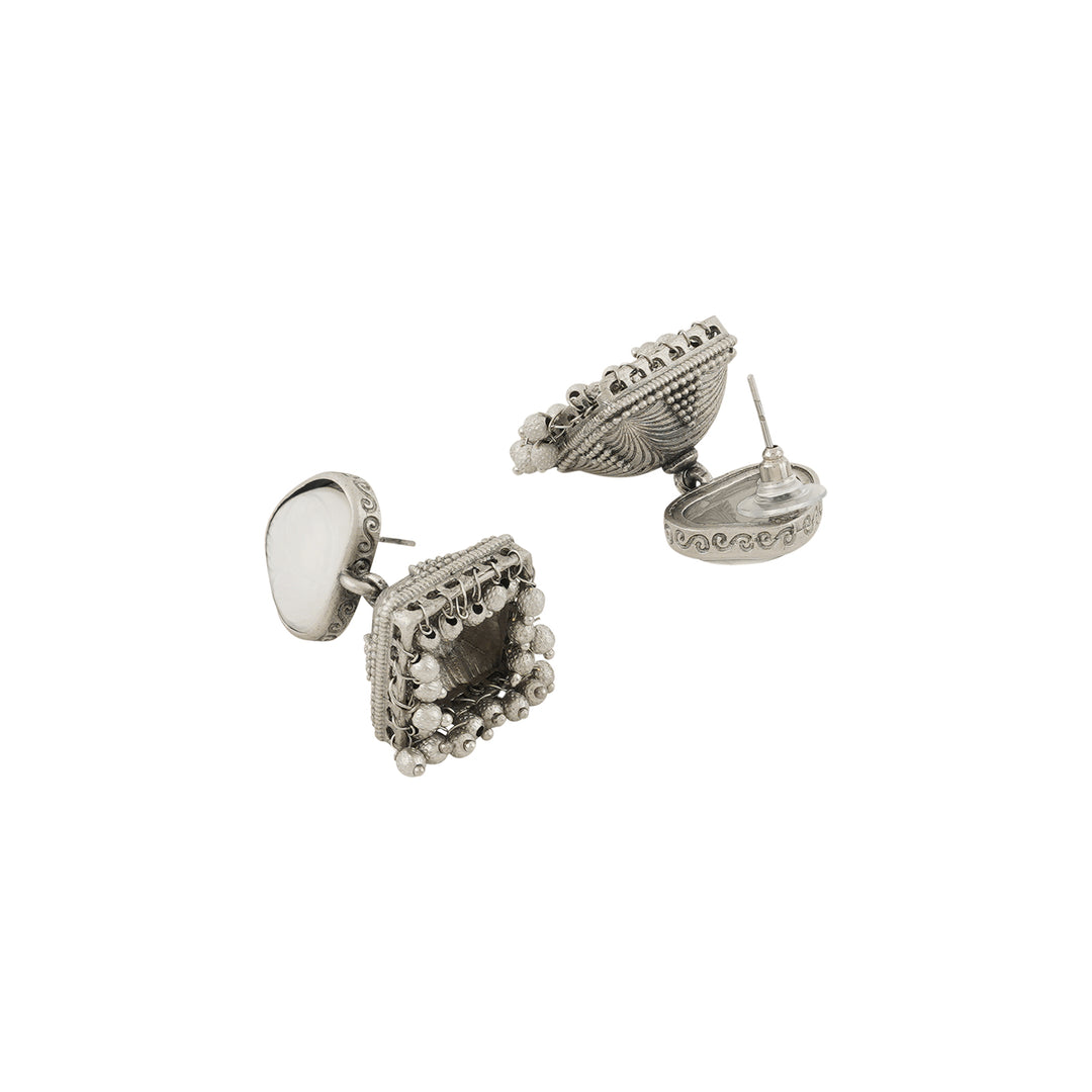 Teejh Karnavati Silver Oxidised White Earring