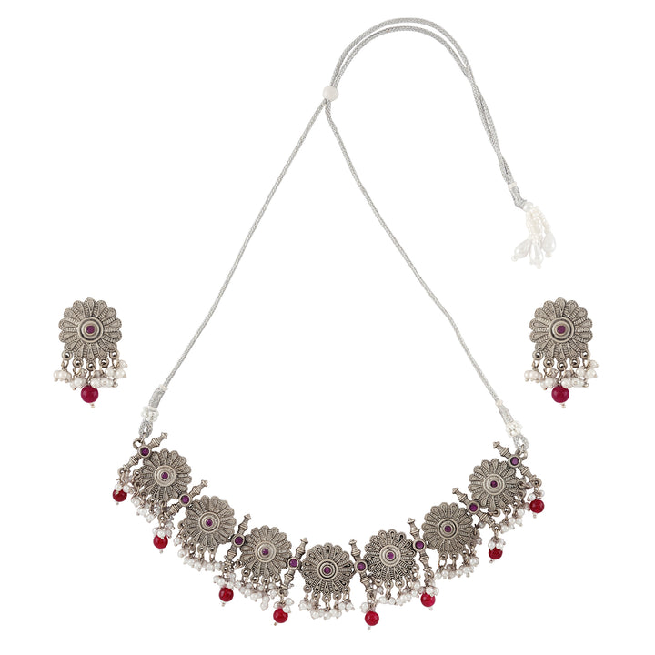 Teejh Kashibai Silver Oxidised Necklace Set