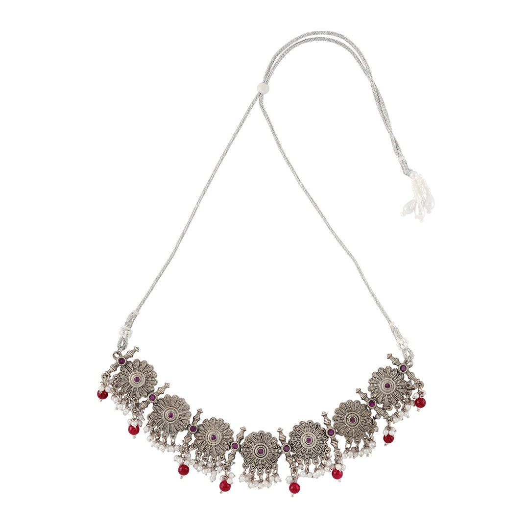 Teejh Kashibai Silver Oxidised Necklace Set