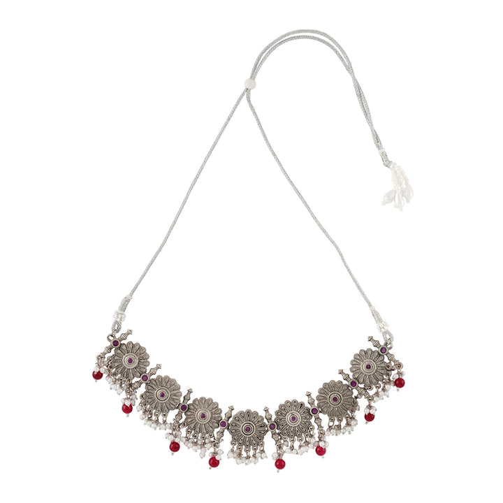 Teejh Kashibai Silver Oxidised Necklace Set