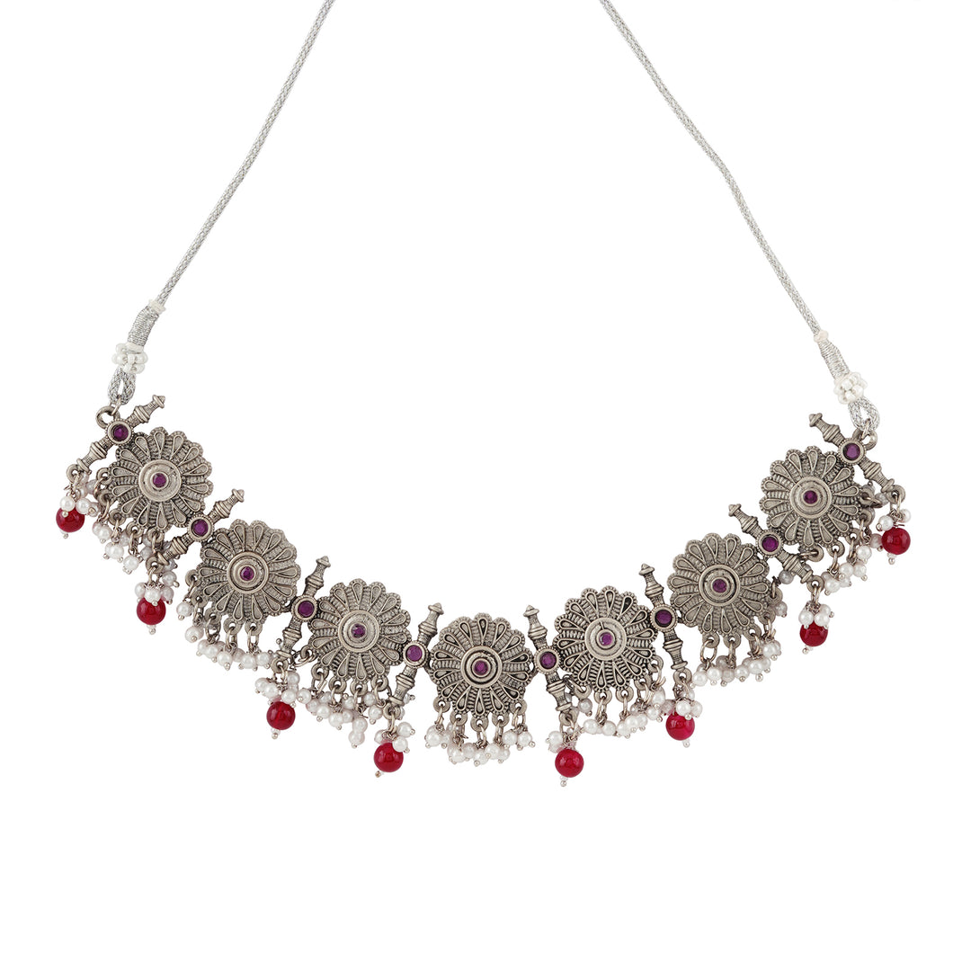 Teejh Kashibai Silver Oxidised Necklace Set