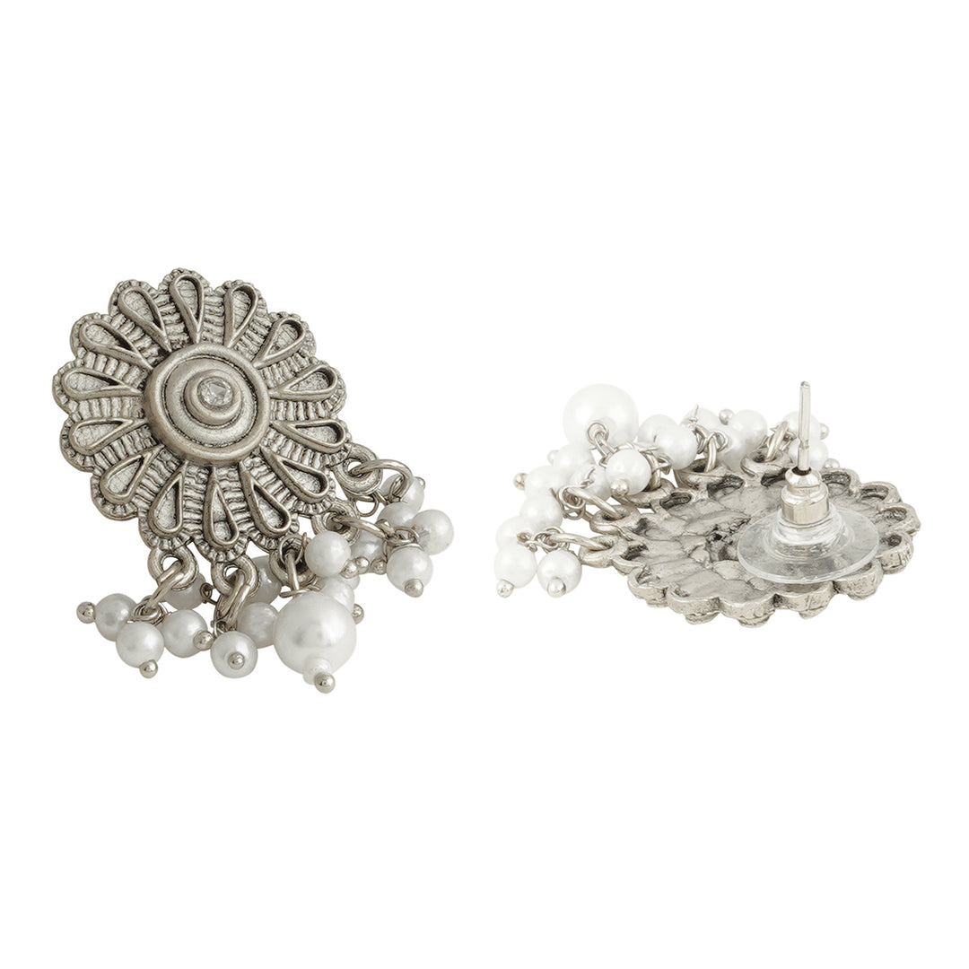Teejh Kettilamma Silver Oxidised White Necklace Set