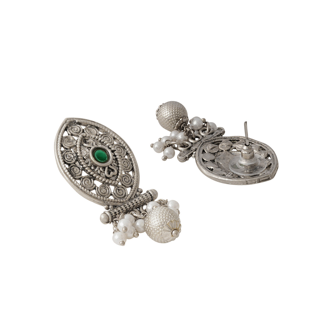 Teejh Pratima Silver Oxidised Green Necklace Set