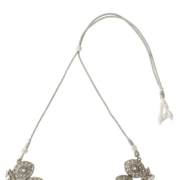 Teejh Prabhavati Silver Oxidised White Necklace Set