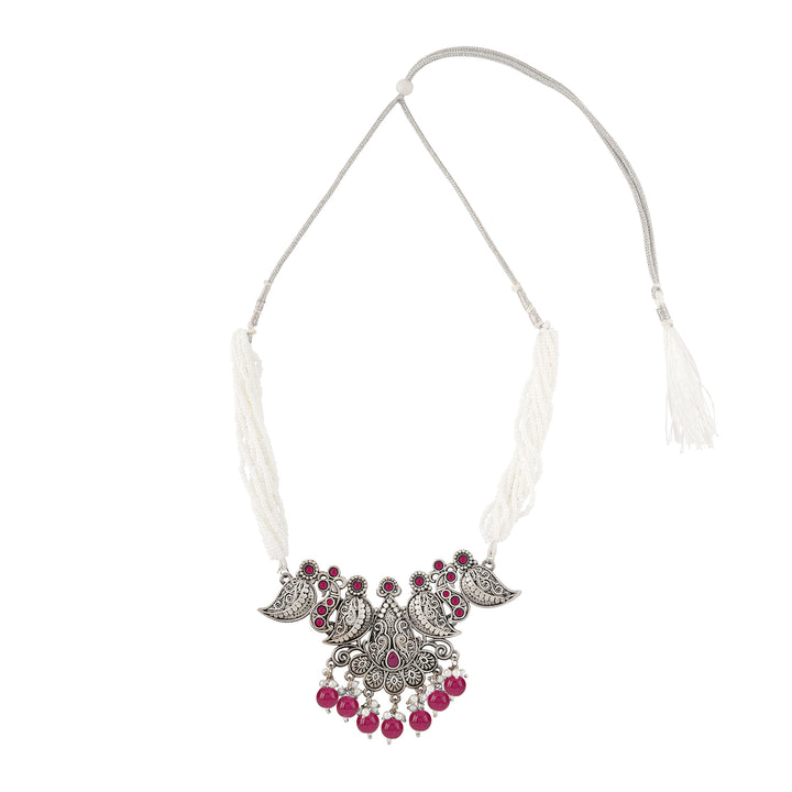 Teejh Putalabai Silver Oxidised Ruby Necklace Set