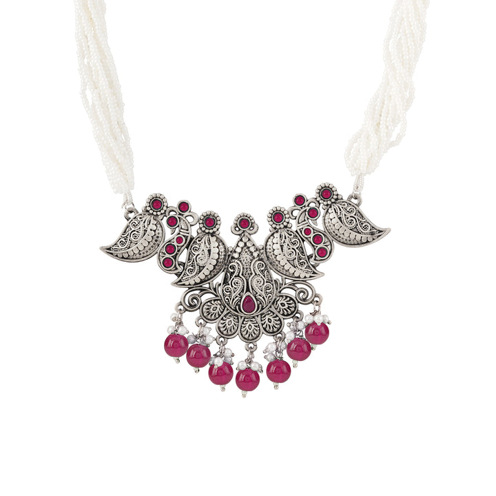 Teejh Putalabai Silver Oxidised Ruby Necklace Set
