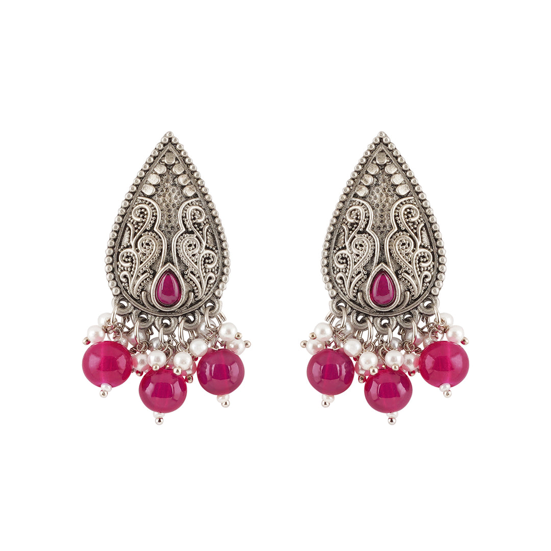Teejh Putalabai Silver Oxidised Ruby Necklace Set
