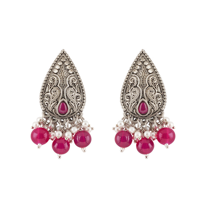 Teejh Putalabai Silver Oxidised Ruby Necklace Set