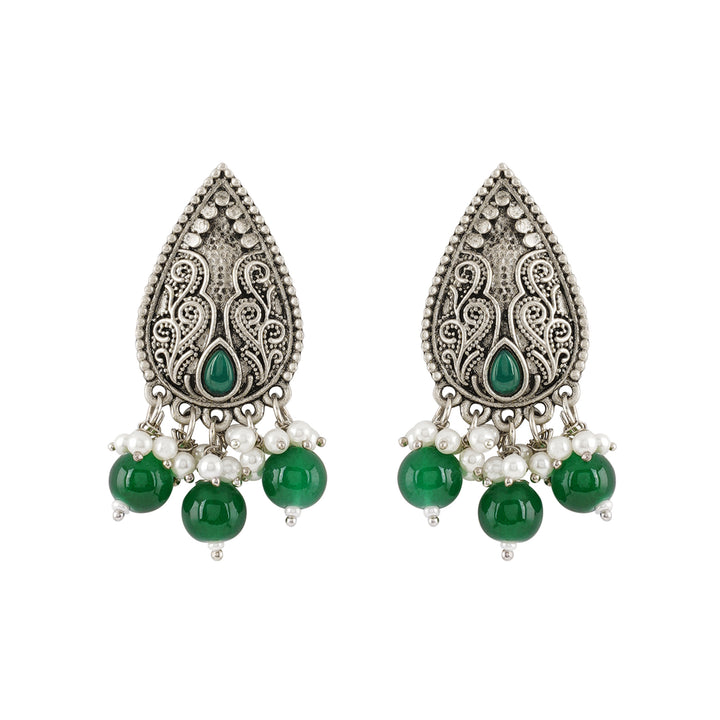 Teejh Vasundhara Silver Oxidised Green Necklace Set