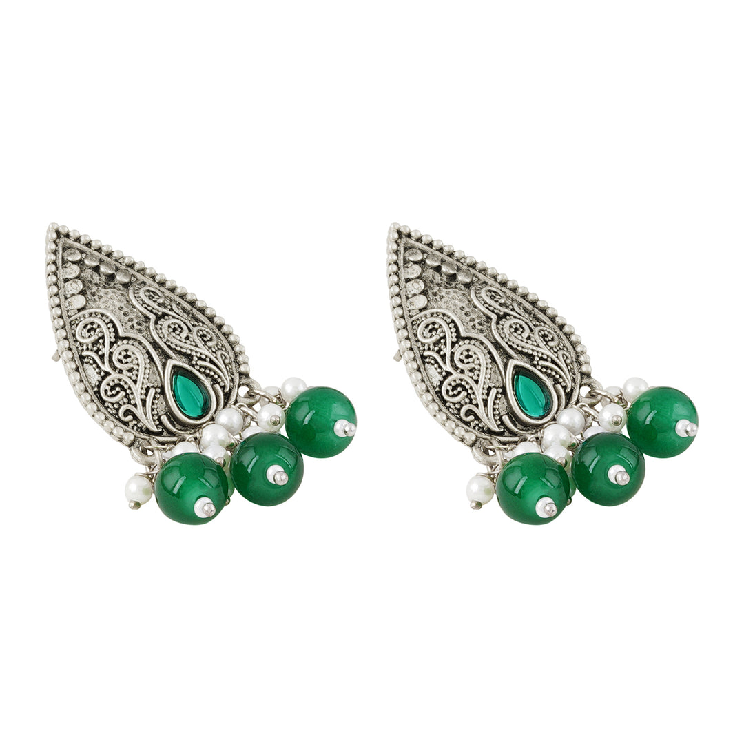 Teejh Vasundhara Silver Oxidised Green Necklace Set