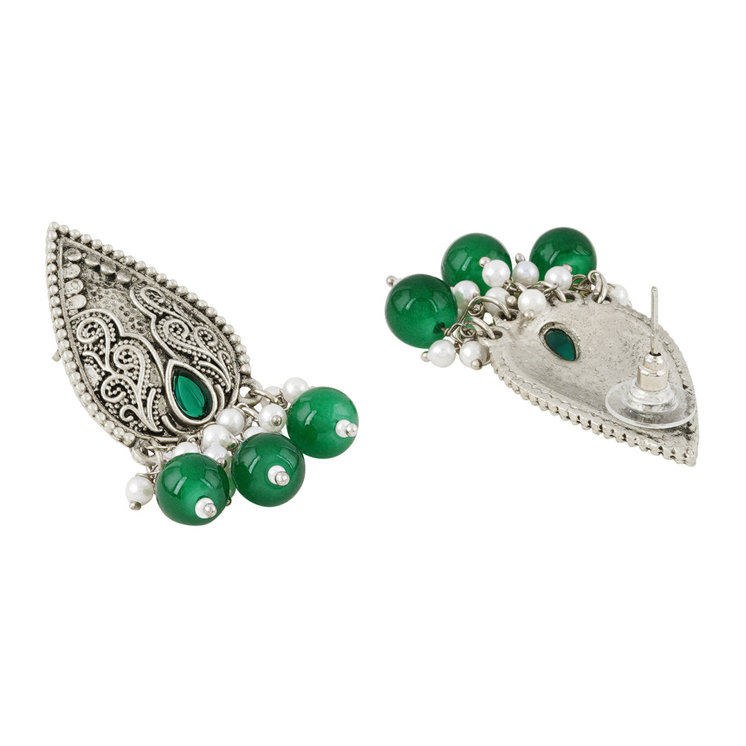 Teejh Vasundhara Silver Oxidised Green Necklace Set