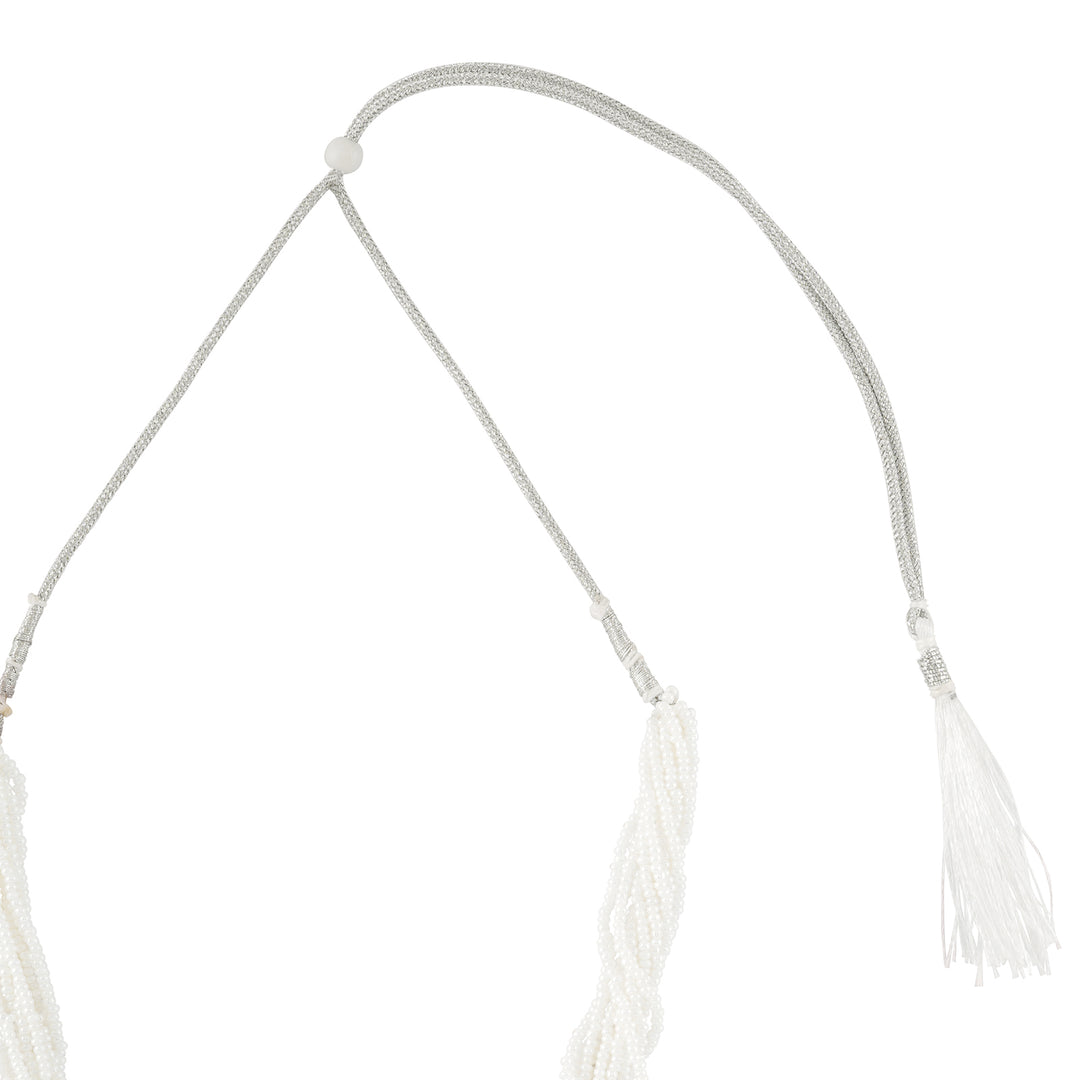 Teejh Ranakadevi Silver Oxidised White Necklace Set