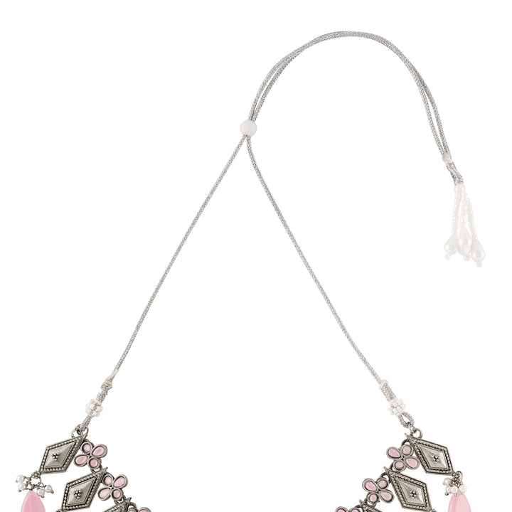 Teejh Roopmati Silver Oxidised Pink Necklace Set