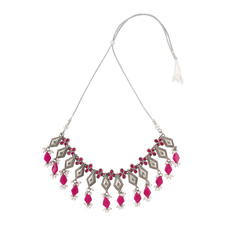 Teejh Sakina Silver Oxidised Ruby Necklace Set