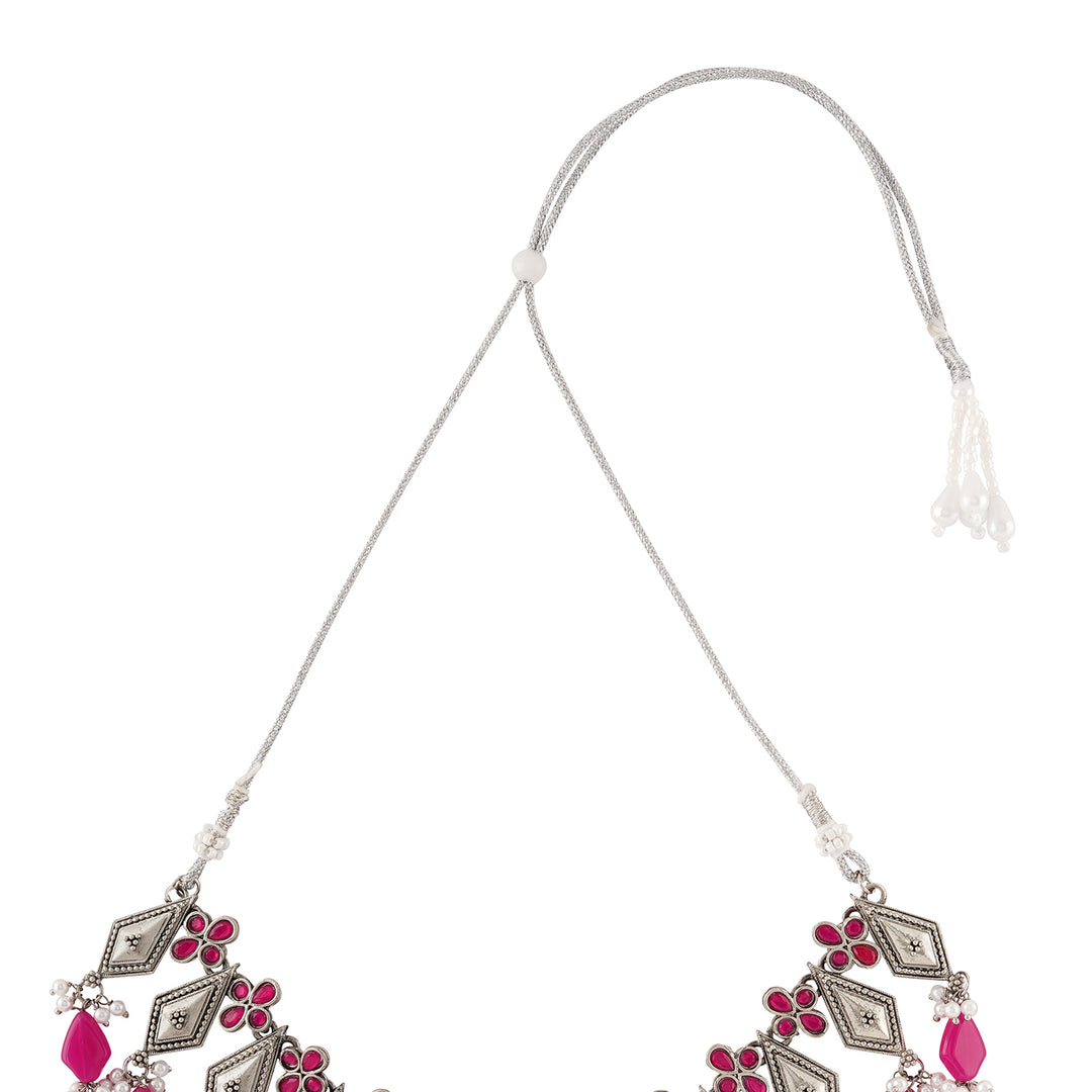 Teejh Sakina Silver Oxidised Ruby Necklace Set