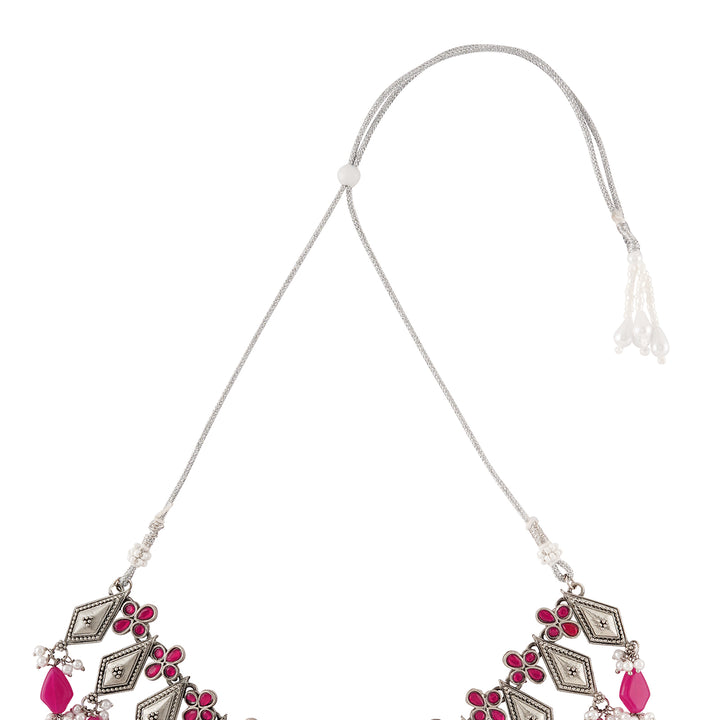 Teejh Sakina Silver Oxidised Ruby Necklace Set
