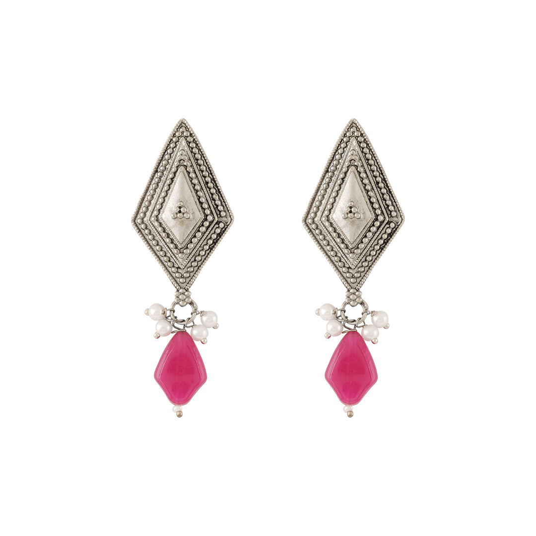 Teejh Sakina Silver Oxidised Ruby Necklace Set