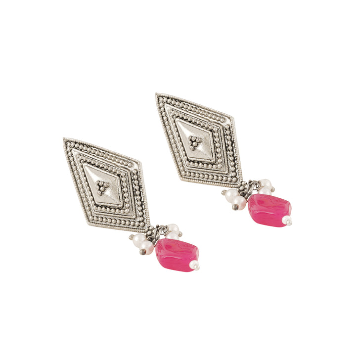Teejh Sakina Silver Oxidised Ruby Necklace Set