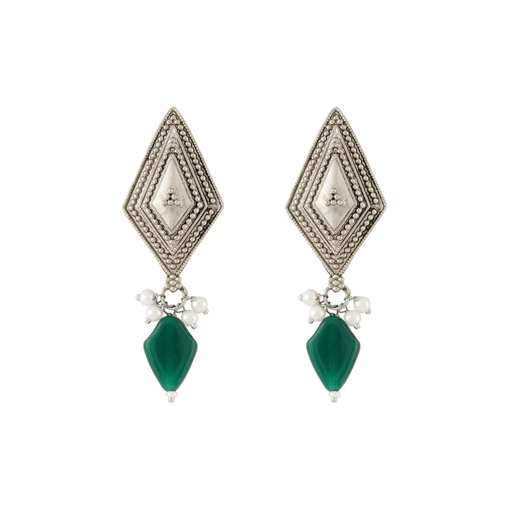 Teejh Sakvarbai Silver Oxidised Green Necklace Set