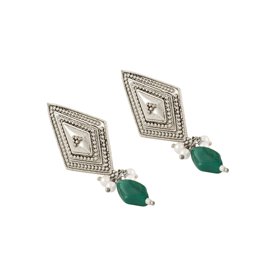 Teejh Sakvarbai Silver Oxidised Green Necklace Set