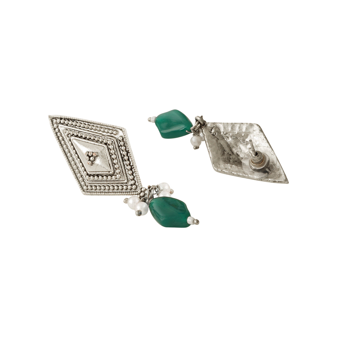 Teejh Sakvarbai Silver Oxidised Green Necklace Set