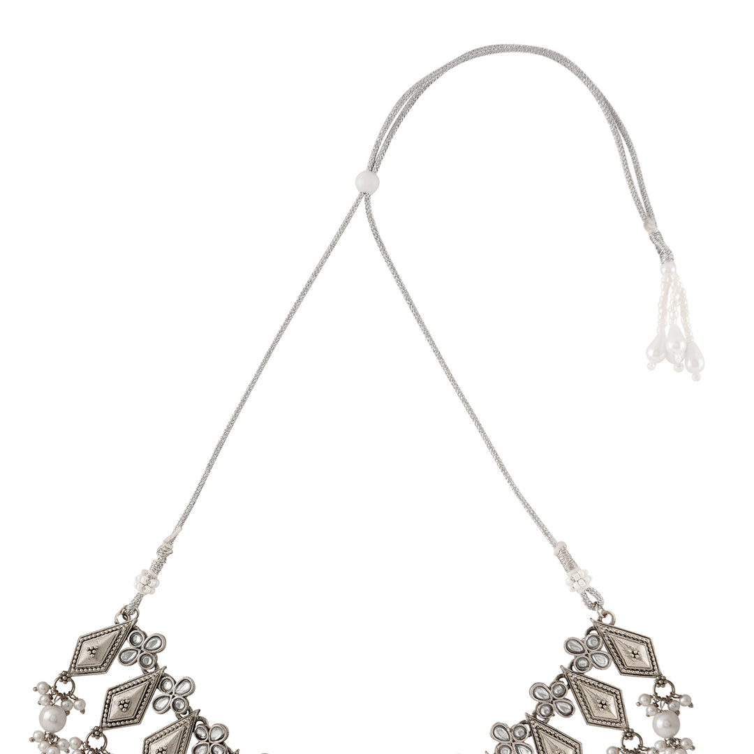 Teejh Sanghamitta Silver Oxidised White Necklace Set