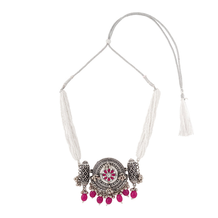Teejh Satyavati Silver Oxidised Ruby Necklace Set